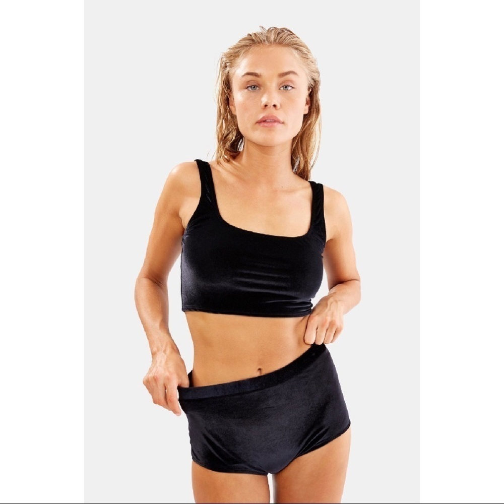 NEW Solid & Striped Black Velvet Longline Swim Top